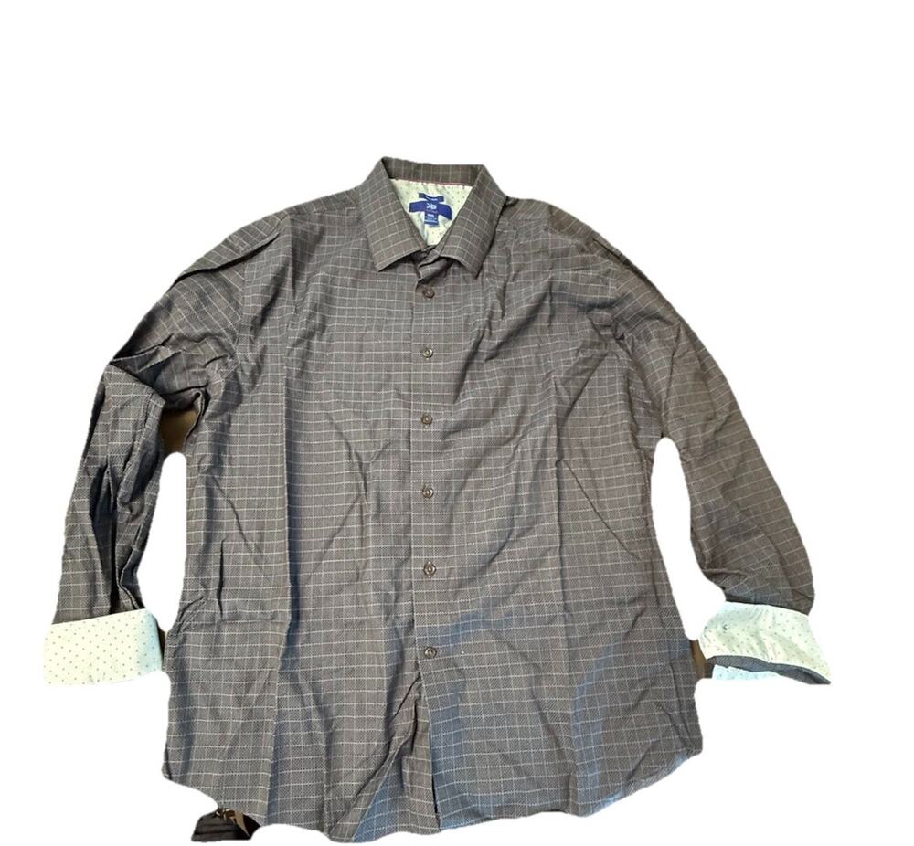 Egara Men’s XXL Gray Grid Check Dress Shirt Non Iron